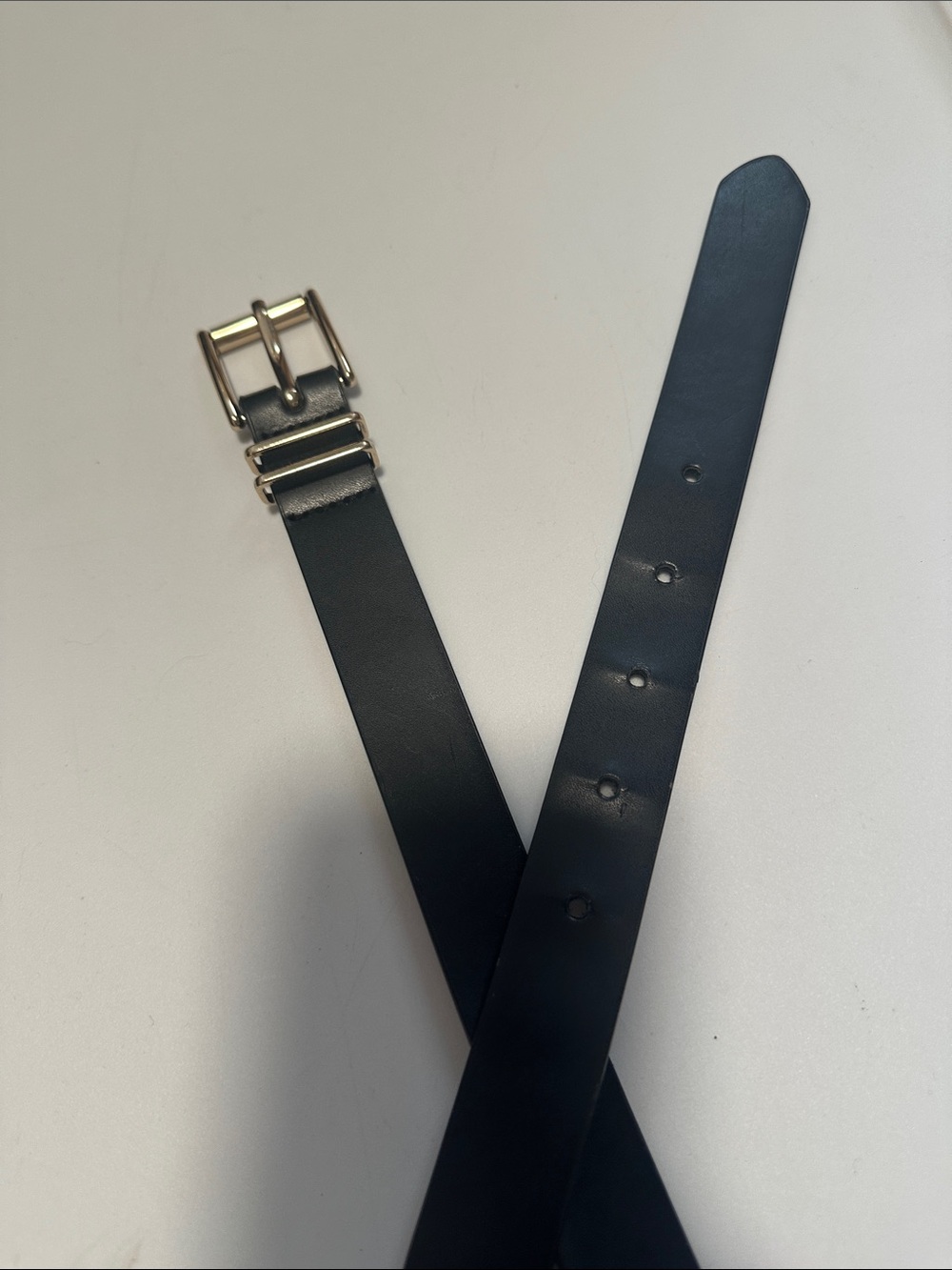 H&M Black Belt with Gold-Tone Double Prong Buckle